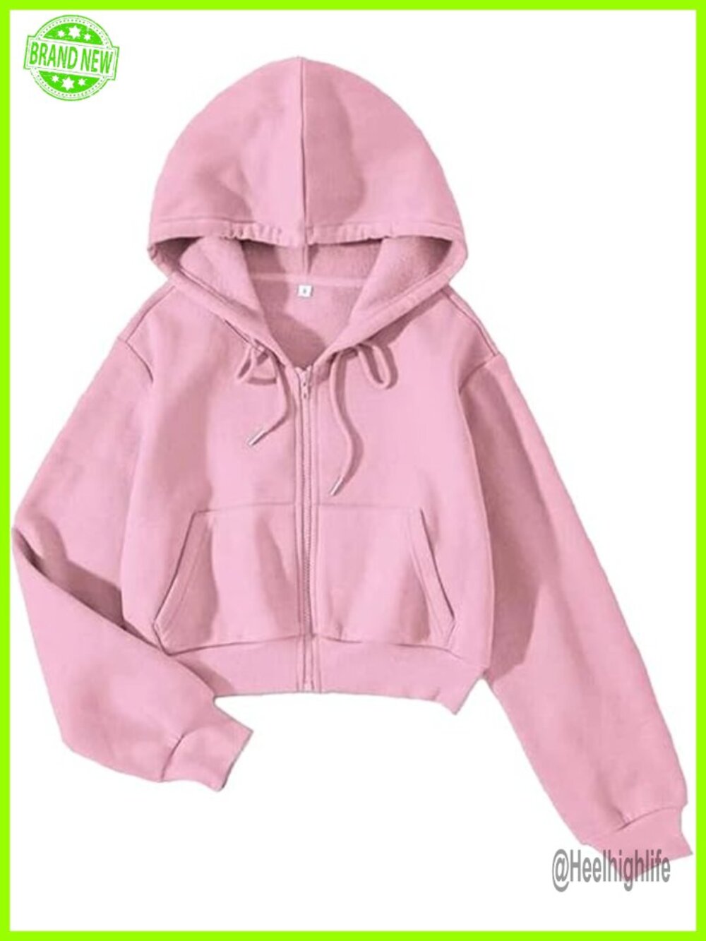 Fleece Full Zip Cropped Hoodie with Pockets